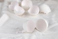 Broken egg shell on white background with space for text Royalty Free Stock Photo