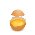 Broken egg shell with yolk, realistic vector illustration