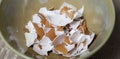 Broken egg shells ,Recycling kitchen waste, Crushed egg shells for the compost and garden Royalty Free Stock Photo
