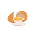 Broken egg with yolk. Cracked brown chicken egg on white background. Flat style vector illustration. Royalty Free Stock Photo