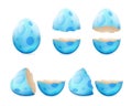 Broken eggs cracked open easter eggshell design 3d realistic icons set isolated vector illustration Royalty Free Stock Photo