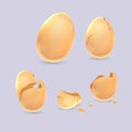 Broken eggs. Cracked open eggshell. Easter 3d realistic icons set isolated on white background vector illustration Royalty Free Stock Photo