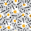 Broken eggs seamless pattern. Scrambled eggs. Breakfast background. Hipster Fashion Style Geometric Pattern.