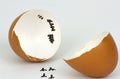 Broken Eggs shell with footprints on white Background Royalty Free Stock Photo