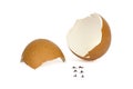 Broken Eggs shell with footprints on white Background Royalty Free Stock Photo