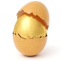 Broken eggshell with golden egg inside Royalty Free Stock Photo