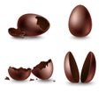 Broken eggshell, two halves and whole chocolate eggs