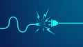 Broken electrical plug and socket sparking with lightning bolt on dark blue background electricity safety hazard Royalty Free Stock Photo