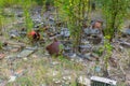 Broken electronics in front of Radar Duga station in the Ukraine Royalty Free Stock Photo