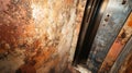 A broken elevator shaft in a residential building, corroded and moldy . Royalty Free Stock Photo