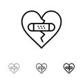 Broken, Emotions, Forgiveness, Heart, Love Bold and thin black line icon set