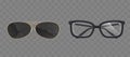 Broken eyeglasses and sunglasses, goggles set