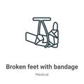 Broken feet with bandage outline vector icon. Thin line black broken feet with bandage icon, flat vector simple element Royalty Free Stock Photo