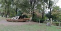 Broken wooden boat on the ground in guanshanhu park, adobe rgb Royalty Free Stock Photo