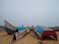 Broken fishing boats on the seashore, Vizhinjam Harbor Thiruvananthapuram Kerala Royalty Free Stock Photo