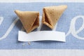 Broken fortune cookie with blank message Royalty Free Stock Photo