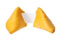 Broken fortune cookie with blank slip isolated