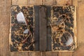 Broken frame from glasses. Old book and glasses Royalty Free Stock Photo
