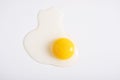 Broken fresh quail egg on a white background