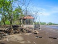 Broken gazebo on the beach. broken roof gazebo at the sea in udvada. Royalty Free Stock Photo