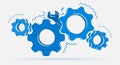 Broken gears with wrench in color blue illustration