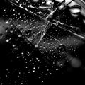 Black minimalist background with cracks on the glass with water droplets. Royalty Free Stock Photo