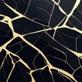 Broken glass background. Vector illustration. Black and gold cracked texture. generative AI Royalty Free Stock Photo