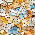Broken glass with blue, white, and orange colors in modular patterns (tiled)
