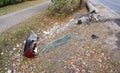 Broken glass and bumper at the scene of a car accident Royalty Free Stock Photo