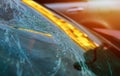 Broken glass on a car with broken windshield after crash accident Royalty Free Stock Photo