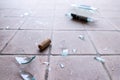 Broken glass on the floor, alcohol abuse Royalty Free Stock Photo