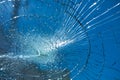 broken glass have blue sky are background. image for texture,background,abstract concept Royalty Free Stock Photo