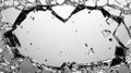 Broken Glass Heart Shape Frame with Shattered Pieces on White Background for Creative Use Royalty Free Stock Photo
