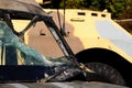 Armored vehicle paramedics on the background of a combat vehicle. Molten armor windshield cars that transport wounded soldiers. Royalty Free Stock Photo