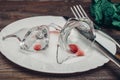 broken glass on plates kitchenware table setting tableware Royalty Free Stock Photo