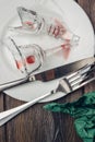 broken glass on plates kitchenware table setting tableware Royalty Free Stock Photo