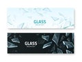 Broken glass shards banners. Realistic crash fragments, transparent sharp details, different shapes 3D pieces, fractured Royalty Free Stock Photo