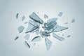 Broken glass shards flying in slow motion during dynamic shattering sequence Royalty Free Stock Photo