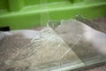 Broken glass. Shards of glass in building. Damaged window Royalty Free Stock Photo