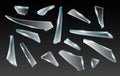 Broken glass shards, splinter of glass, vector realistic clip art on transparent background. Pieces of different shapes Royalty Free Stock Photo