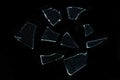 Broken glass with sharp Pieces over black in collection Royalty Free Stock Photo