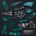 Broken glass sharp pieces vector 3d realistic shattered glassful and shatter or break mirror or glasses on Royalty Free Stock Photo