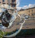A broken glass shop window. Broken glass door. Royalty Free Stock Photo