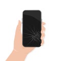 Broken glass smartphone, great design for any purposes. Hand touch screen smartphone icon. Vector illustration, flat Royalty Free Stock Photo