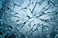 Broken glass window with blue background and circular hole. Generative AI Royalty Free Stock Photo