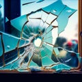 Broken glass window with hole in it. Generative AI Royalty Free Stock Photo