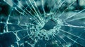 A broken glass window with a hole in it on the ground, AI Royalty Free Stock Photo