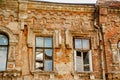 broken glass in windows of an old ruined building. Royalty Free Stock Photo