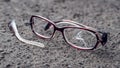 Broken glasses fell on the asphalt. Accident Royalty Free Stock Photo