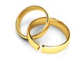 Broken gold wedding rings Royalty Free Stock Photo